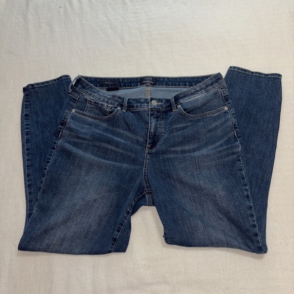NYDJ for Chico's Lift Tuck Skinny Stretch High Rise Blue Denim Jeans Ankle‎ Sz12 - Picture 1 of 7